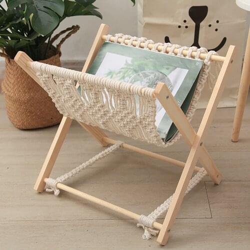 Magazine Rack Bohemian Style Woven Storage Rack Cotton Rope Hand-woven Beautiful And Strong Folding Book Magazine Floor Rack