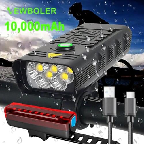 NEWBOLER 10000mAh 5Leds Bicycle light Usb Rechargeable T6 Bike Light Front MTB Cycling Flashlight Bike Accessaries As Power Bank