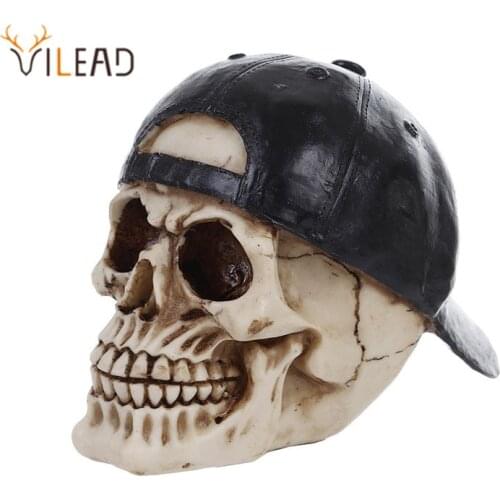 VILEAD 13cm Resin Skull With Peaked Cap Home Desktop Ornament Animal Skull Statues Sculptures Personalized Skull Decoration
