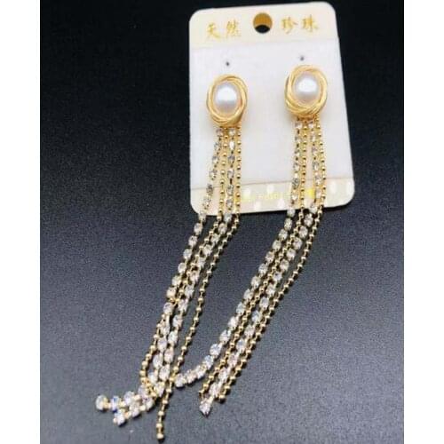 Jewelry white 100% Natural freshwater Pearl long tassels Earring 925 sterling Silver hook pair