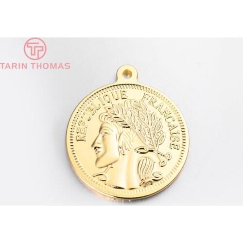 4PCS 25*29MM 20*23MM 24K Gold Color Brass Queen of England Coin Charms Pendants Diy Jewelry Findings Accessories