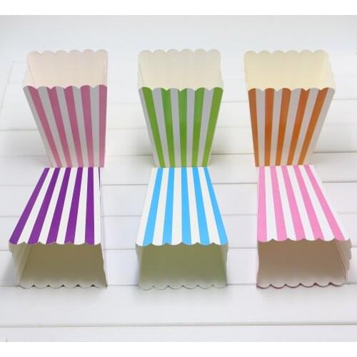12pcs/lot colorful stripes Popcorn Box paper box for party decoration baby happy birthday party supplies favor baby shower CP082