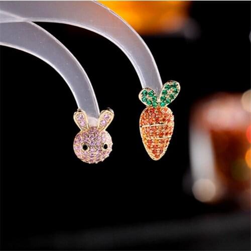 2021 Fashion Jewelry Women Elegant Sliver Earrings Cute Animal Rabbit Carrot Ear Studs