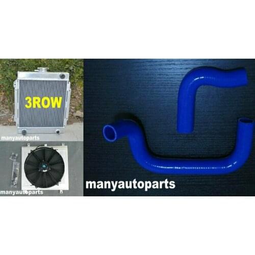 3 core for DATSUN 1200 Manual aluminum radiator & shroud & fan &Blue Hose