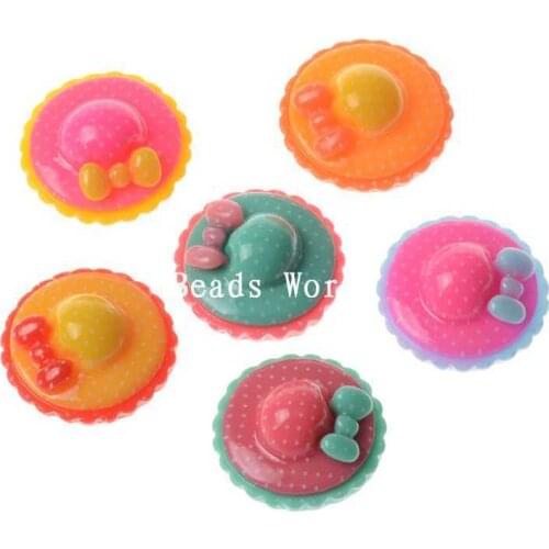 30 Pcs Random Mixed Bowknot Hat Flatback Resin Scrapbook DIY Craft Phone shell Hair Accessories Embellishment 28mm(W04489 X 1)