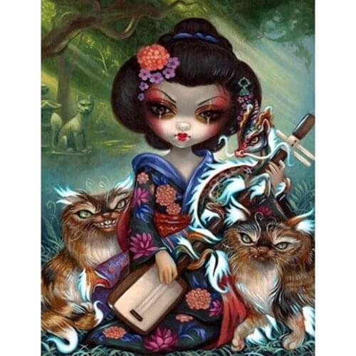 5D Diy Diamond Painting Cross Stitch full Square Diamond Embroidery Japanese geisha picture for room Decor H1073