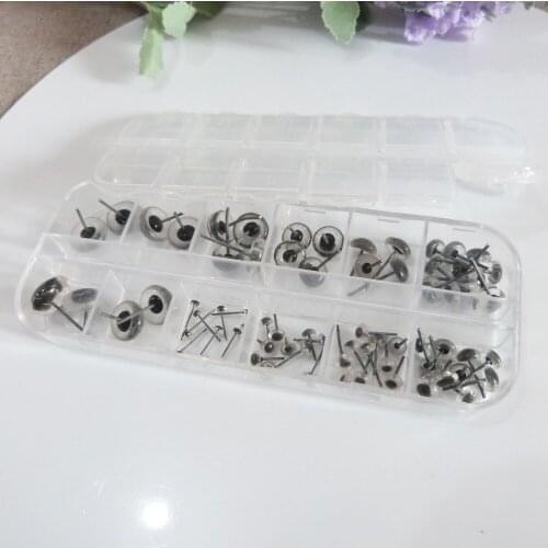 70pcs/lot 3/4/5/6/7/8/9/10/11/12mm mix size clear glass pin toy eyes for diy doll findings