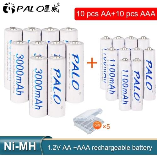 PALO 8Pcs 1.2V 3000mAh AA Rechargeable Battery and 8Pcs 1100mAh AAA Rechargeable Batteries For Toys Car Led Light