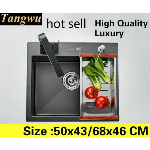 Free shipping Home kitchen manual sink single trough high quality wash vegetables standard 304 stainless steel 50x43/68x46 CM