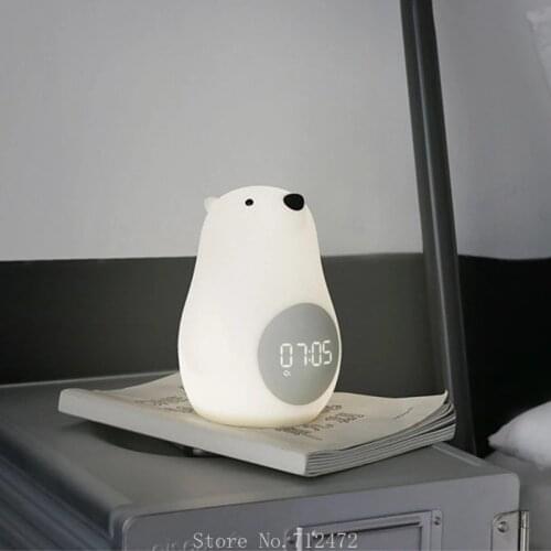 MUID Great White Bear Wake-up Night Light Alarm Clock Student Snooze Digital Clock USB Charging Bedroom Led Silicone Lamp