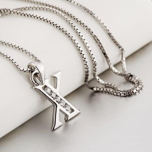 YFN 925 Sterling Silver Initial X Letter Pendants Necklaces Women Men Gift Cubic Zirconia Alphabet Choker Jewelry Chain 18Inch