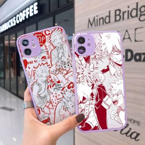 My Hero Academia Anime Phone Case For iPhone 12 11 Mini Pro XR XS Max 7 8 Plus X Matte transparent Purple Back Cover