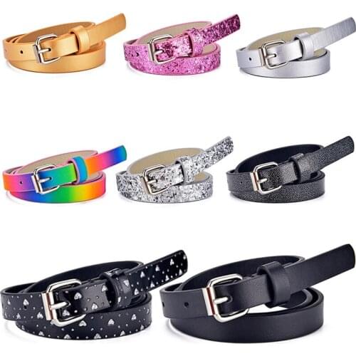 Imitation Leather Glitter Heart-Shaped Belt Childrens Polychromatic Short Fine Jeans Belt Dress Waist Decoration Waistbands