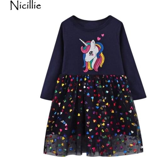 Winter Children Dresses Girls Cartoon Vestidos Long Sleeve Unicorn Girls Dress Autumn Kids Dress for Girls Heart Print Clothing