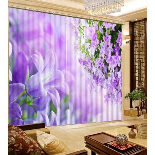 European Curtains Photo Painted 3d Curtains Blackout for Living Room Kids Bedroom Fabric purple flower curtains