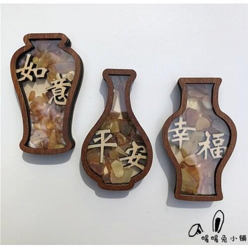 Good meaning peace and happiness Ruyi vase wooden refrigerator magnet magnetic stickers