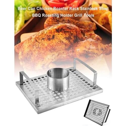 Indoor Cooking Outdoors Camping Beer Can Chicken Roaster Rack Stainless Steel BBQ Roasting Holder Grill Tool