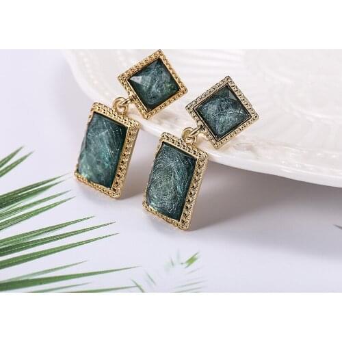Classic Square earrings female character temperament resin stud earrings Europe geometric squares tassels earrings for women