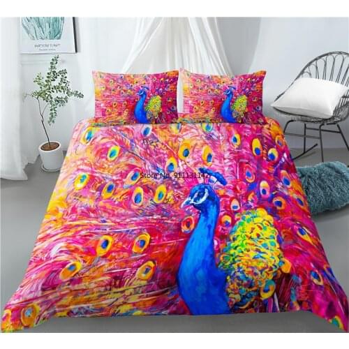 3D Color Peacock Digital Print Home 2/3 Bedroom Decoration Creative Art Down Cover Pillowcase Bedding Set