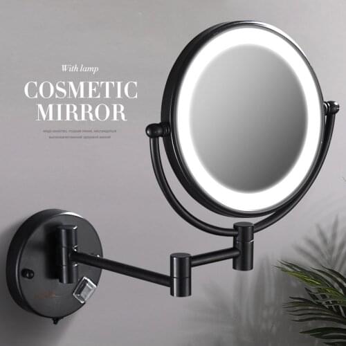 Cosmetic Mirror Black Brass Dual Side LED Light Mirror Extending Folding Bathroom Wall Lamp Magnification 3/5/10X Makeup Mirrors