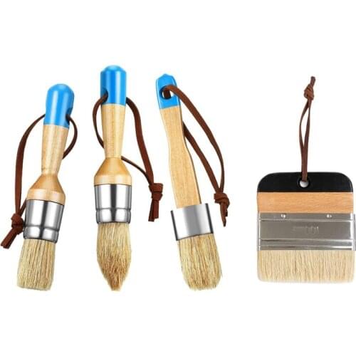 Hot 4 Pieces Chalk and Wax Paint Brushes Bristle Stencil Brushes Including Flat Pointed and Round Chalked Paint Brushes