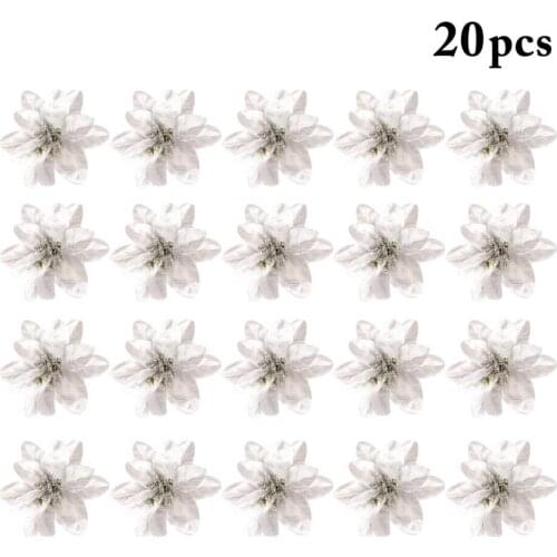 20PCS Fashion DIY Flowers Glitter Christmas Flowers Artificial Flower Head Home Christmas Tree Wedding Party Decoration Supplies