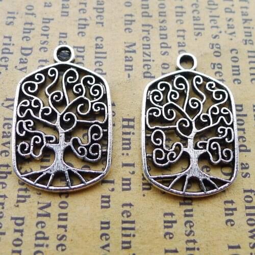 Newest 20Pcs 14*22mm Antique Silver Color Hollow Tree of Live Charms Lucky Necklace Pendant Accessory Charms For Jewelry Making