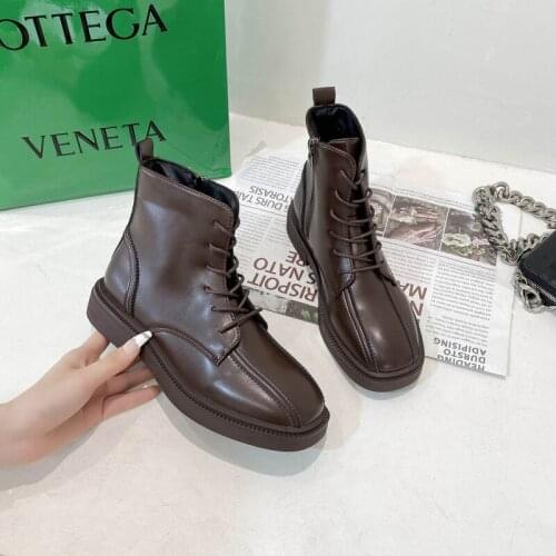 2021 New Trendy Lace-up Boots Childrens British Style Single Boots Fashion Simple Velvet Thick Warm Net Red Feet Small Boots