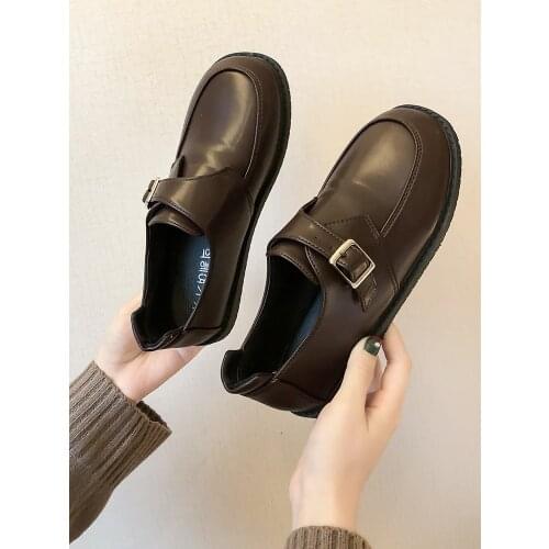 2021 spring and autumn new ladies British retro style small leather shoes Korean fashion all-match flat casual shoes