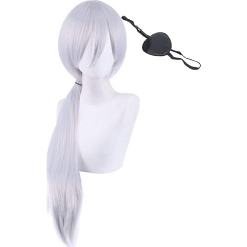 Chainsaw Man Quanxi Cosplay Wig Anime Long Silver Heat Resistant Fiber Hair Halloween Party Role Play Wigs + Wig Cap + Eyepatch