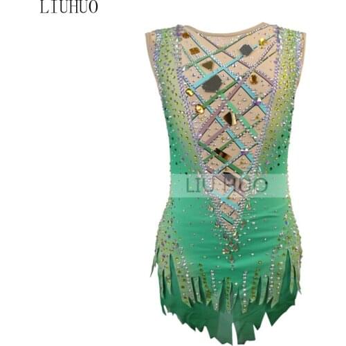 LIUHUO Figure Skating Dress Womens Girls' Teens Ice Performance Rhythmic Gymnastics Green Competition Leotard Dance Ballet Kid