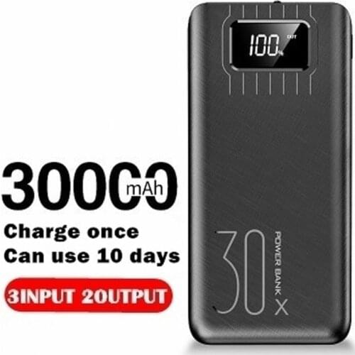 30000mAh High Capacity Safe Fast Charging Portable PowerBank with LED Light 3usb Ports Digital Display for Xiaomi Iphone Samsung