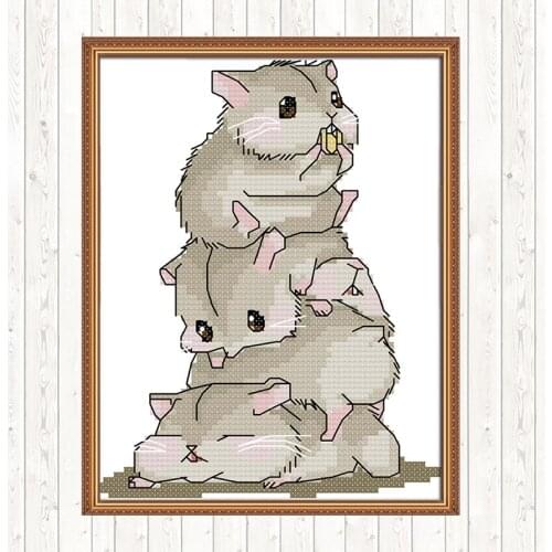 Five Little Hamsters Patterns Kits DIY Needlework Crafts Cross Stitch Kits Cotton Thread Embroidery Needlework Sets Home Decor
