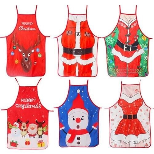 Chistmas Apron, Holiday Kitchen Apron Christmas Santa Claus/Elk/Snowman Style Decoration Apron for Christmas Dinner Party