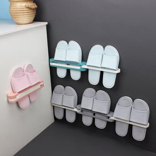 Bathroom Fold Slipper Rack Triple No Punching Strong Viscose Wall Hanging Towel Shoe Rack Shelf Storage Wall-mounted Shoe Hanger