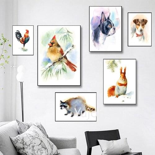 Modern Decorative Watercolor Bird Cute Dog Chicken Canvas Painting Posters And Prints Living Room Wall Art Pictures Home Decor