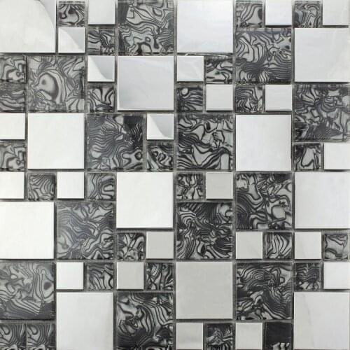 Modern Silver Metal Gray Shell Glass Mosaic Tile, Kitchen backsplash Bathroom Showroom Wallpaper Wall Sticker