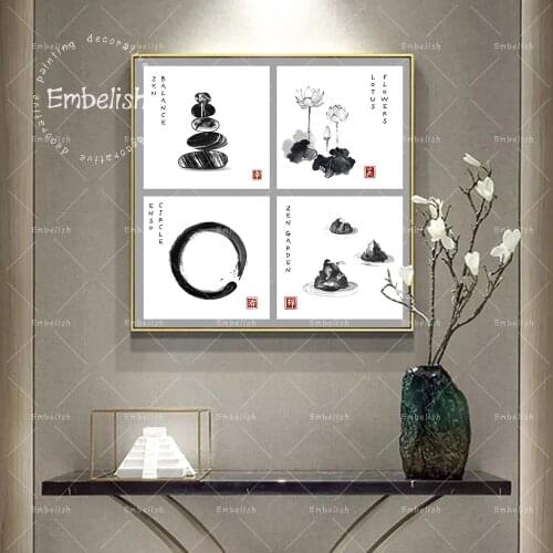Embelish Circle Lotus Flower And Stone Garden Zen Buddha Symbol Home Decor Pictures HD Canvas Paintings Wall Art Posters Artwork