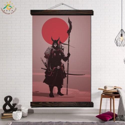 Japan samurai Red Sun Modern Wall Art Print Picture And Poster Frame Hanging Scroll Canvas Painting Canvas Poster Home Decor