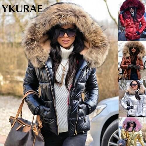 Womens Winter Jacket Short Fur Collar Cotton Clothes Thick Women Jackets Hooded Clothing Snow Wear Fashion Fleece Coats FL355