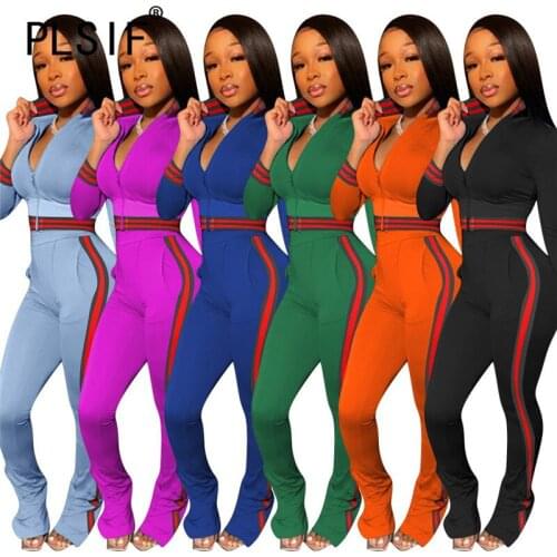 Ribbons Patchwork Women Set Full Sleeve 2 Pieces Sporty Crop Top And Long Pant Tracksuits