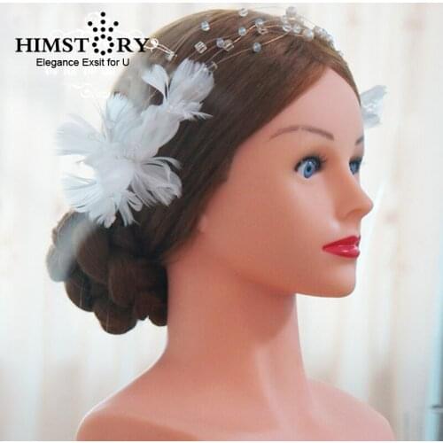 Elegant Bridesmaid Bridal Crystal Imitation Pearl Feather Hairband Wedding Hair Accessories Women Girls Handmade Headband