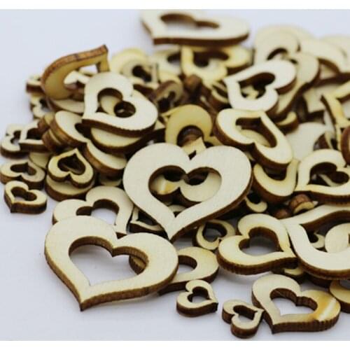 100-200Pcs Hollow out Love Heart Wood Slices DIY Craft Supplies Wooden Hearts Wedding Party Decor Ornaments Basteln Materials