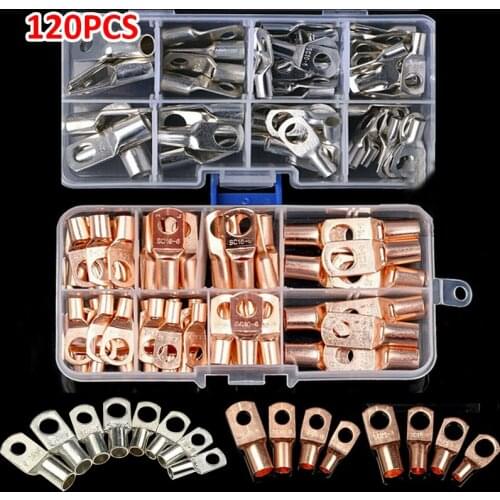 120pcs/set Copper Tube Terminals Lug Ring Battery Welding Cable Crimp Connector Electric Crimp Wire Connectors Kit