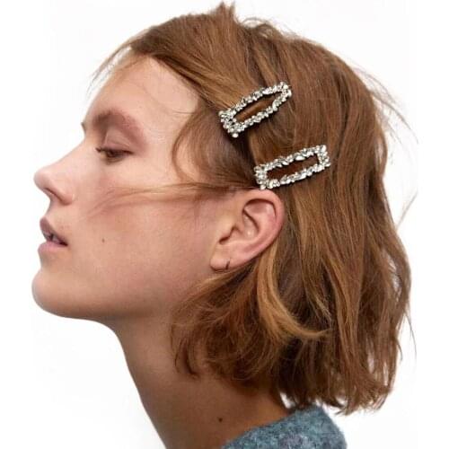 3pcs Rhinestone Hairpin Shiny CrystalHair Clip For Women Girls Snap Crystal Hair Stick Waterdrop Square Hair Styling Accessories