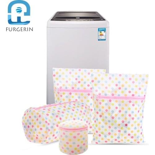 5PCS/Set Mesh Laundry Bag Polyester Color Spot Printing Zippered Net Bra Washing Bag For Underwear Sock Washing Machine