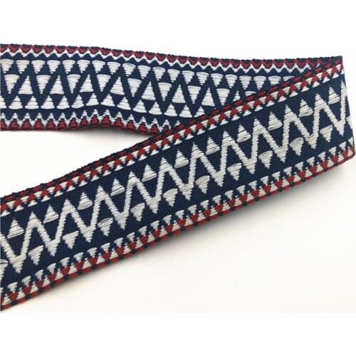 5Yards 32mm 1-1/4''Navy Blue Home Bowknot Craft Acceessory Geometric Embroidery Woven Jacquard Ribbon Gift Wrapping Ribbon