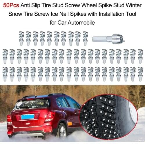 50Pcs Anti Slip Tire Stud Screw Wheel Spike Stud Winter Snow Tire Screw Ice Nail Spike with Installation Tool for Car Automobile