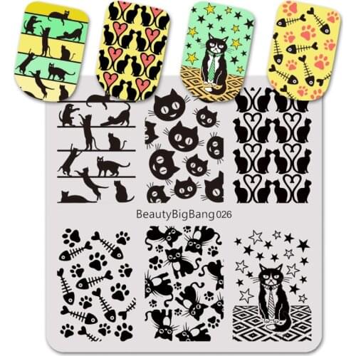 BeautyBigBang 6cm Cat Animal Manicure Pattern Stamping Plate For Nail Polish Nail Art Stamp Stencils Template Stamping BBB026