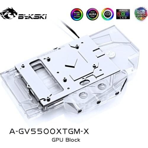 BYKSKI Water Cooling Block for GIGABYTE RX5500XT Gaming OC 8G 5V 3PIN/12V 4PIN A-RGB /RGB Light